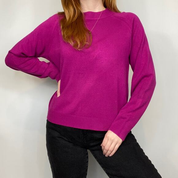 Vintage Unbranded Large Bright Hot Fuchsia Pink Mockneck Sweater - Picture 6 of 9